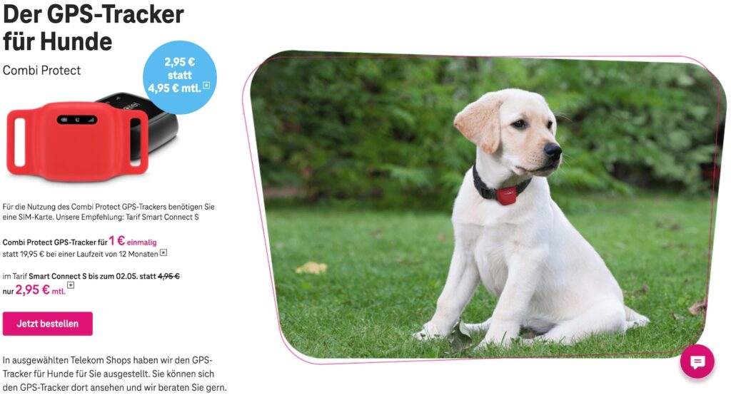 GPS Tracker für Hunde Combi Protect Webseite